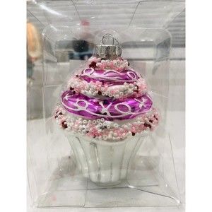 4" Pink & White Cupcake with Sprinkles Glass Ornament NIB